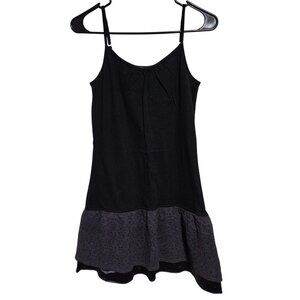 Black Sleeveless Dress Womens Size Large Embroidered Gray Hem Spaghetti Straps